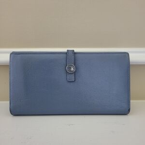 Authentic Chanel Vintage Blue Leather Timeless Long Button Wallet